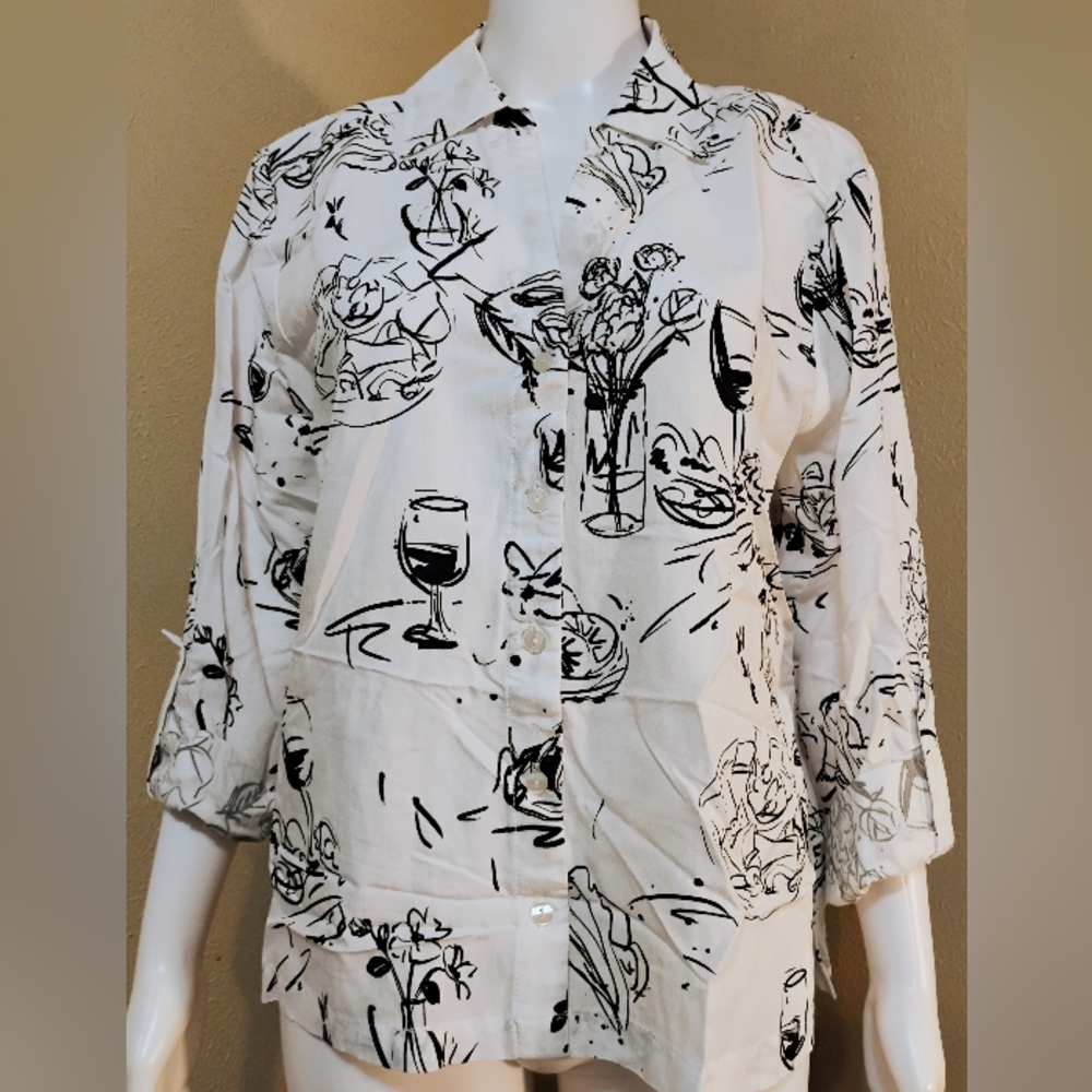 Jane & Delancey Wine Print Button Down Shirt